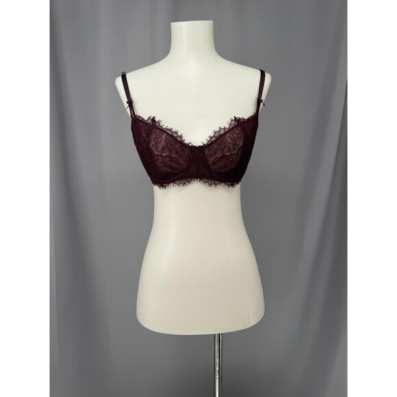 Victoria's Secret Bra Womens 32D Burgundy Dream Angels Push-Up No Padding Lace - Picture 1 of 16